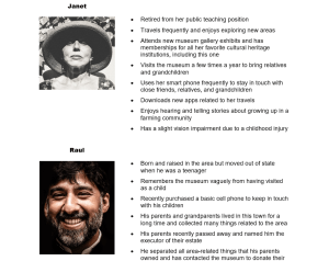 A screenshot of two personas developed for the design of the mobile application "In Their Own Words"