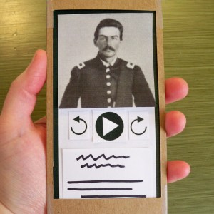 A low fidelity mock up of a mobile applcation screen from "In Their Own Words" using paper, markers, and cardboard