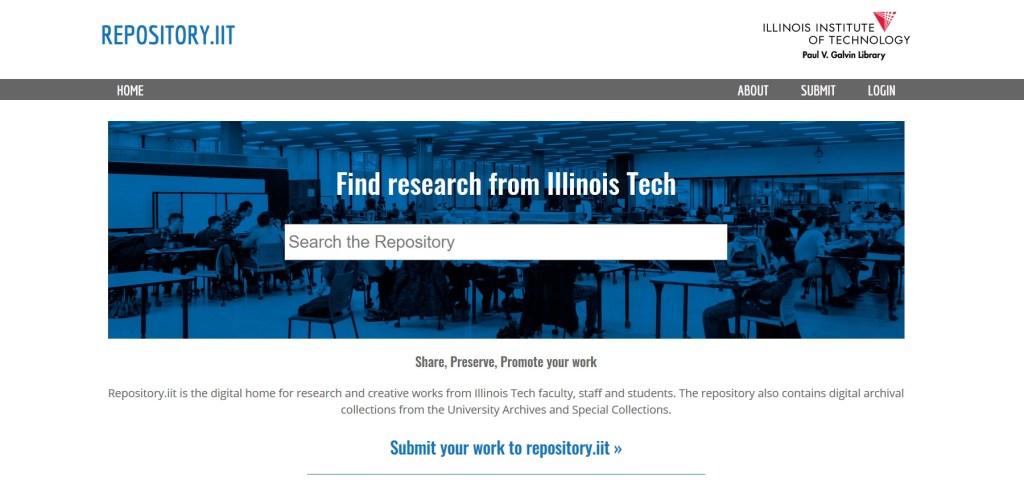 The homepage of the Illinois Institute of Technology's institutional repository